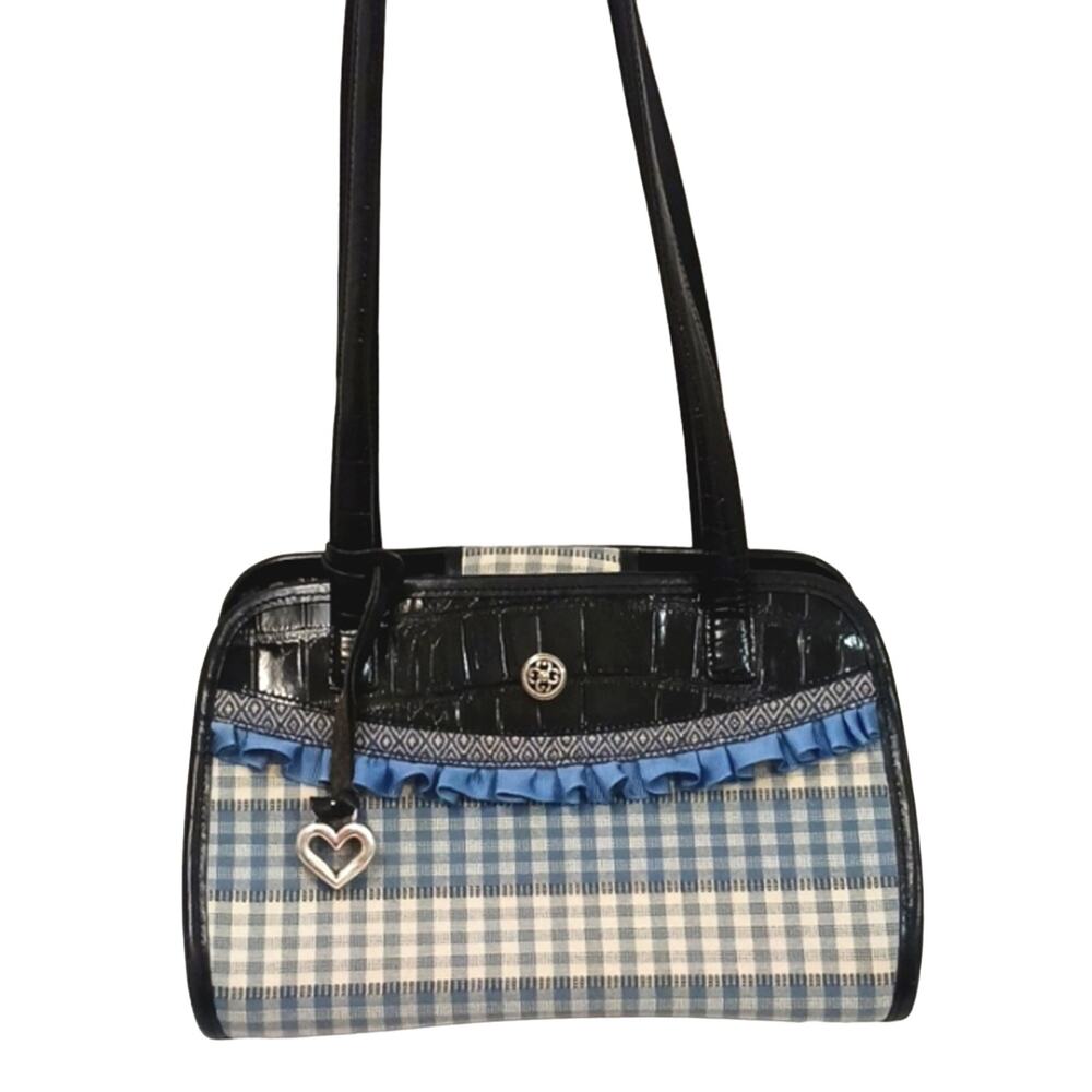 Brighton LEATHER Shoulder Bag Croc Embossed Leather & Whimsical Fabric C144458 - Picture 9 of 16
